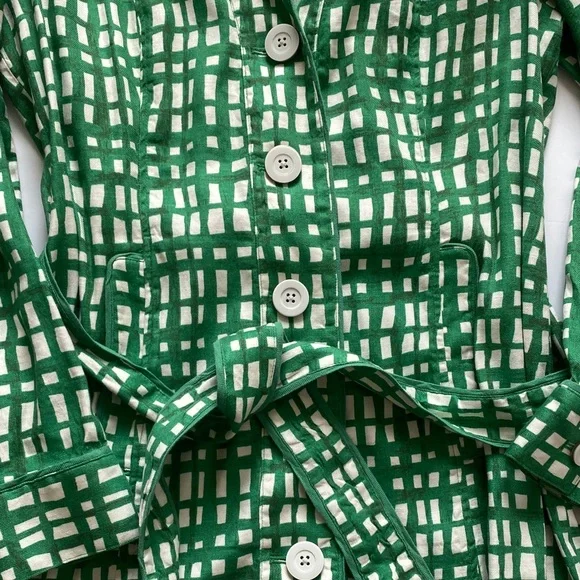 CAbi Green and White Checkered Jacket Tie Waist Shoulder Pads Medium - Picture 2 of 7